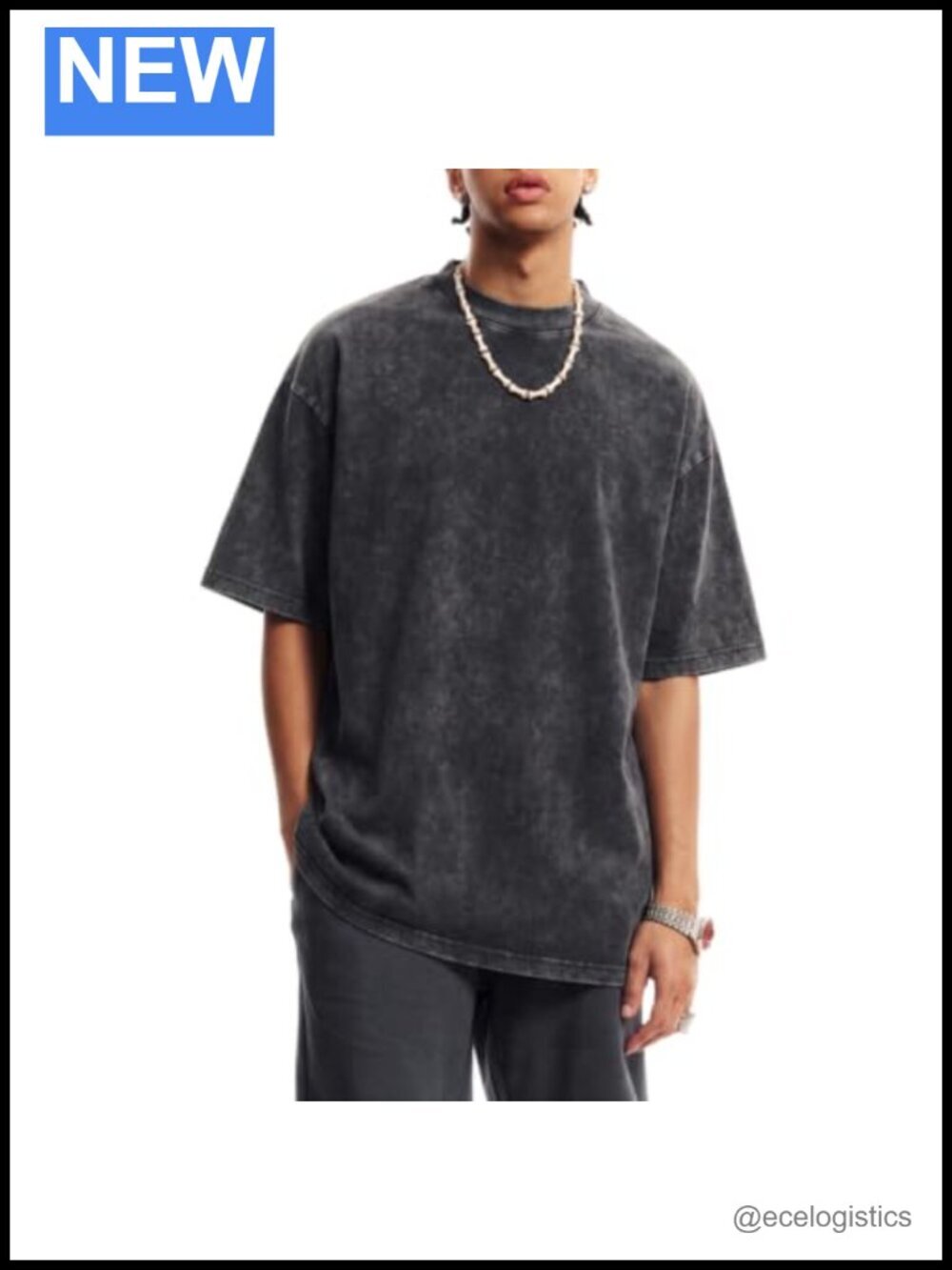 Oversized Acid Wash Cotton Crewneck Tee Loose Fit Short Sleeve Tops for Men